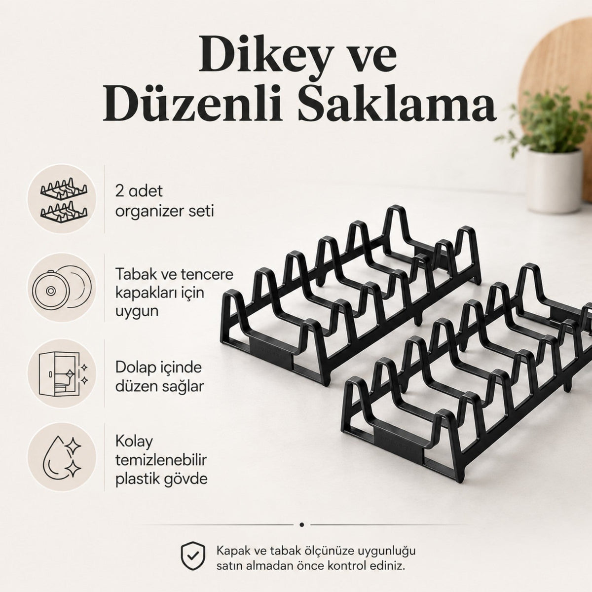 2'li dolap içi tencere kapağı ve tabak düzenleyici özellikleri