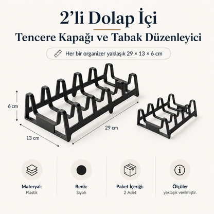 2'li dolap içi tencere kapağı ve tabak düzenleyici yaklaşık ölçüleri
