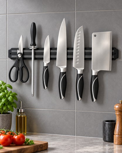 49 cm mıknatıslı bıçak ve alet tutucu - gri modern mutfakta kullanım