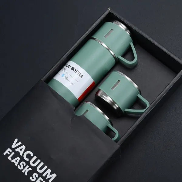 500 ml paslanmaz çelik termos ve üç bardaklı set