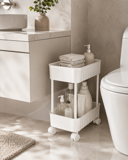 HAUSIEL 2 katlı tekerlekli organizer beyaz - banyo kullanım örneği