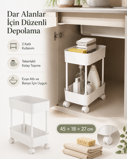 HAUSIEL beyaz 2 katlı tekerlekli organizer - dar alanlarda düzenli depolama