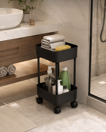 HAUSIEL 2 katlı tekerlekli organizer siyah - banyo kullanım örneği