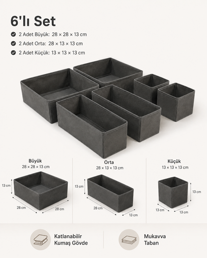 HAUSIEL antrasit 6'lı organizer set ölçüleri ve set içeriği