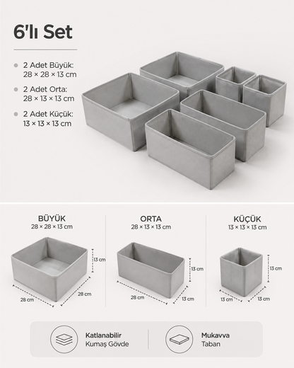HAUSIEL gri 6'lı organizer set ölçüleri ve set içeriği