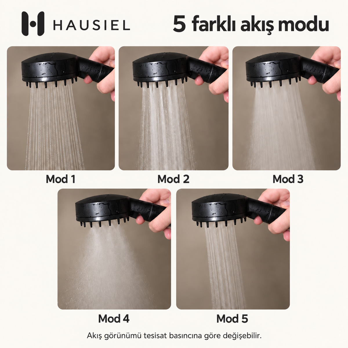 HAUSIEL duş başlığı 5 farklı akış modu