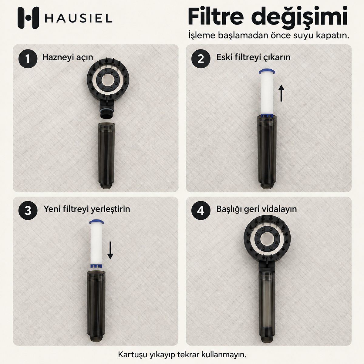 HAUSIEL duş başlığı filtre değişimi adım adım