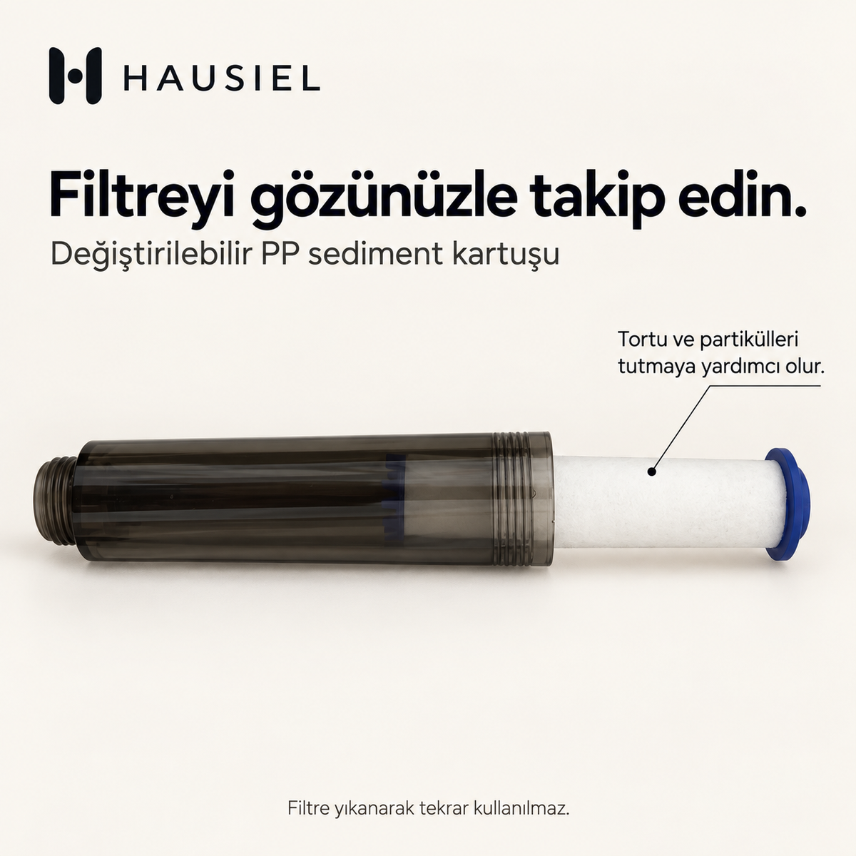 HAUSIEL duş başlığı değiştirilebilir PP sediment kartuşu ve şeffaf hazne