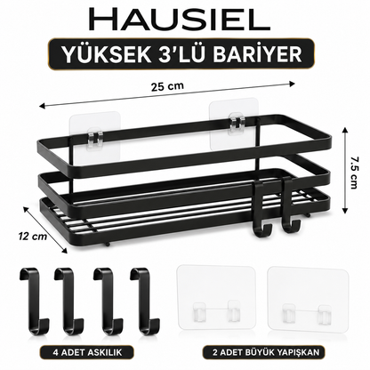 HAUSIEL duş rafı 25 x 12 x 7,5 cm ölçü, 4 askı ve 2 yapışkan