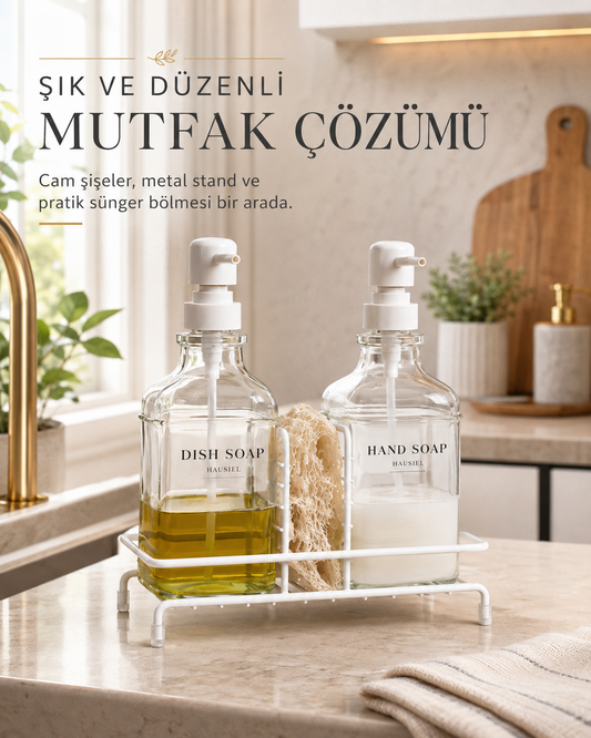 HAUSIEL standlı ikili kare cam sıvı sabunluk seti - vitrin görseli