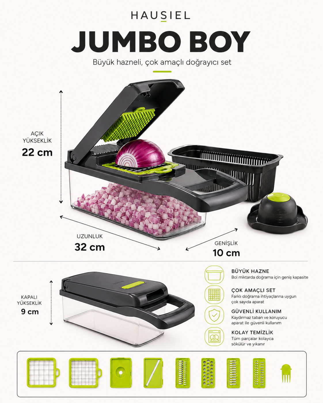 HAUSIEL Jumbo Boy sebze doğrayıcı - 32 x 10 x 9 cm, açık yükseklik 22 cm