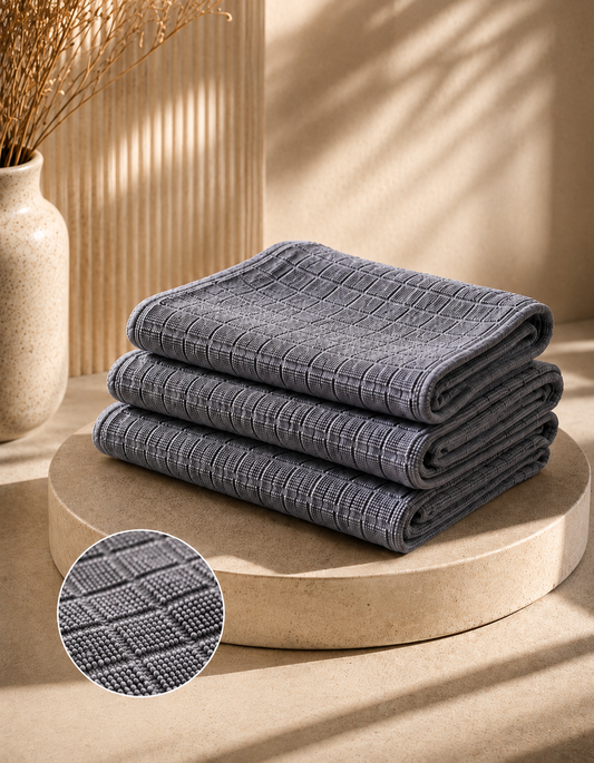 HAUSIEL 3'lü gri mikrofiber mutfak temizlik bezi yazısız lifestyle görseli