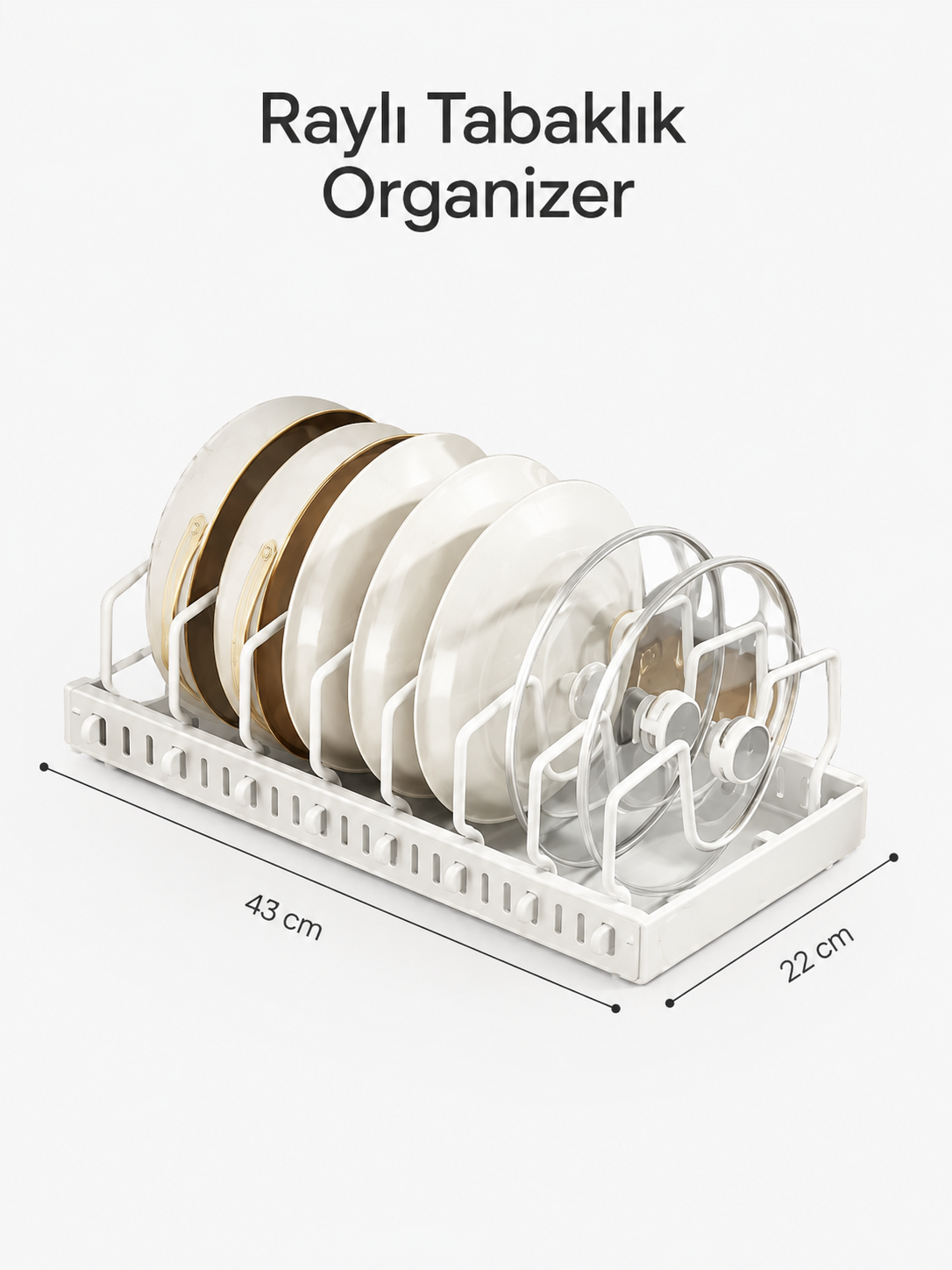 Raylı tabaklık organizer 43 cm x 22 cm ölçü görseli
